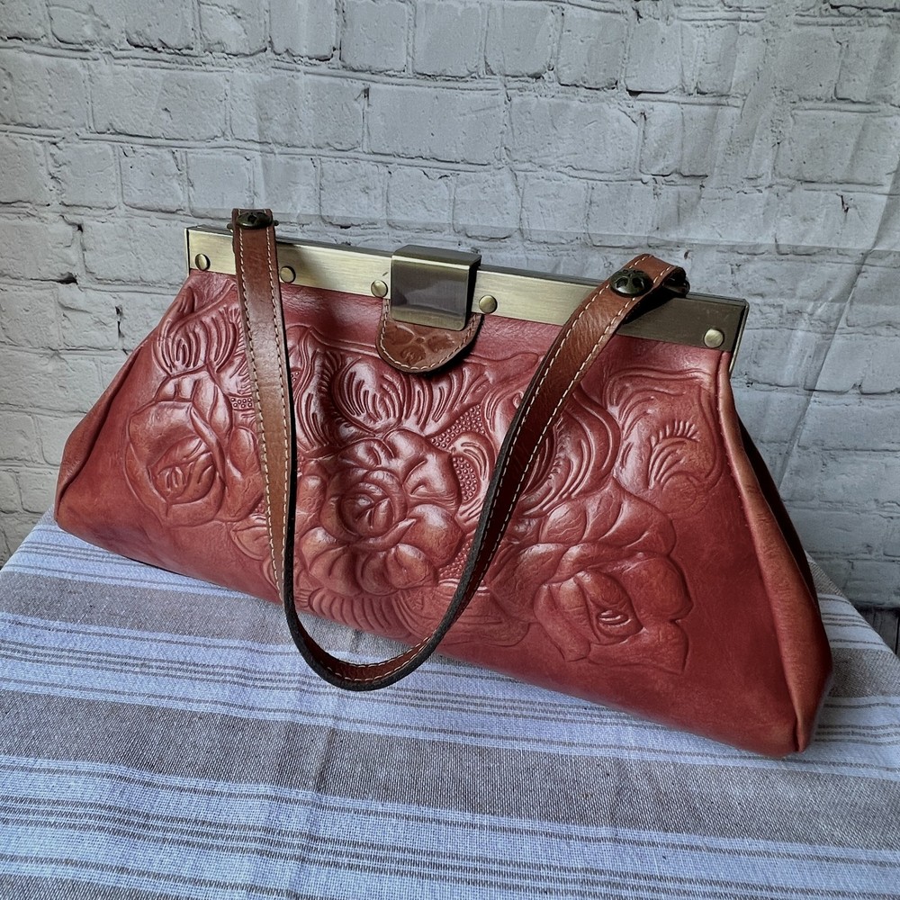 Patricia Nash Floral Tooled Leather Ferrara Framed Satchel Purse